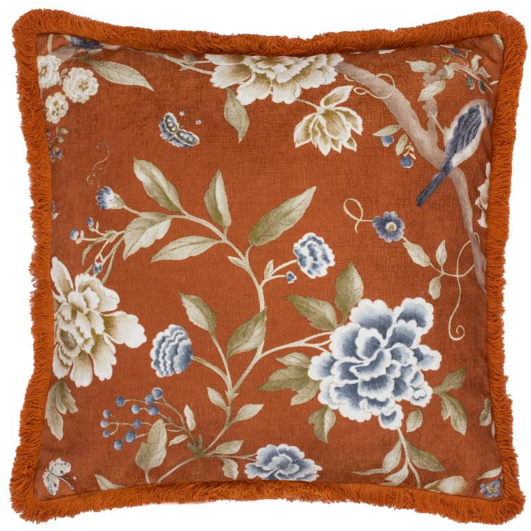 Porcelain Garden Rust Cushion - Just Fabrics
