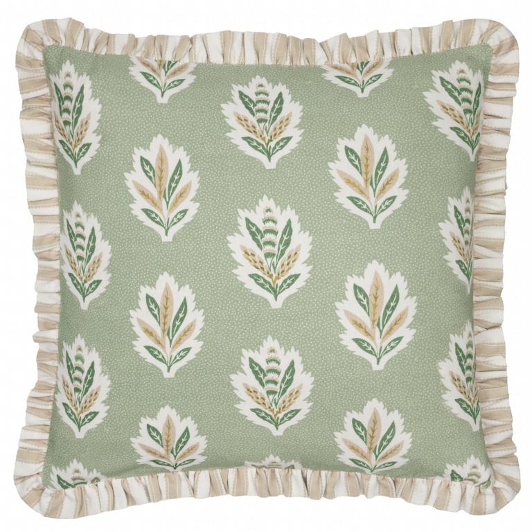 Sessile Leaf Ruffle Sage Cushion - Just Fabrics