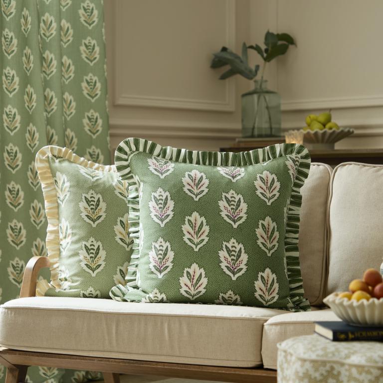 Sessile Leaf Ruffle Sage Cushion - Just Fabrics