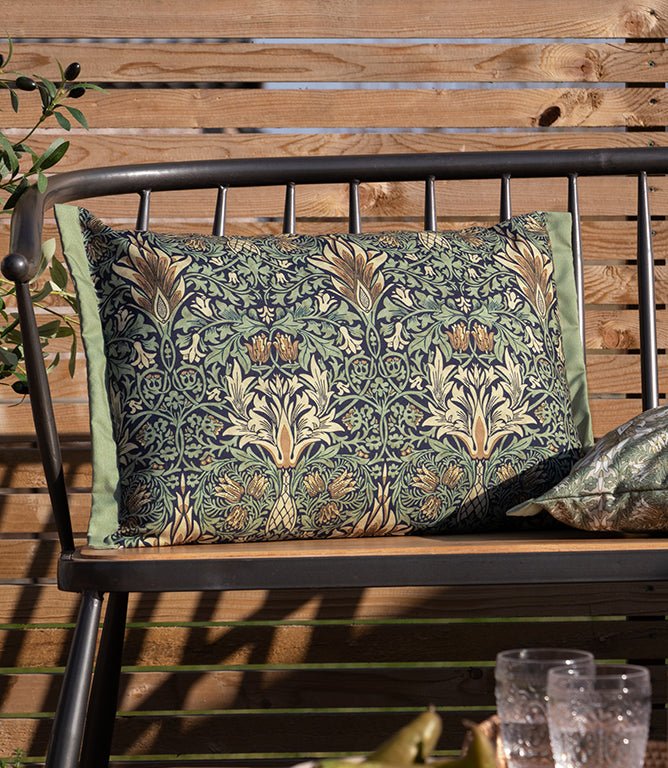 Snakeshead Outdoor Indigo / Leaf Green Cushion - Just Fabrics