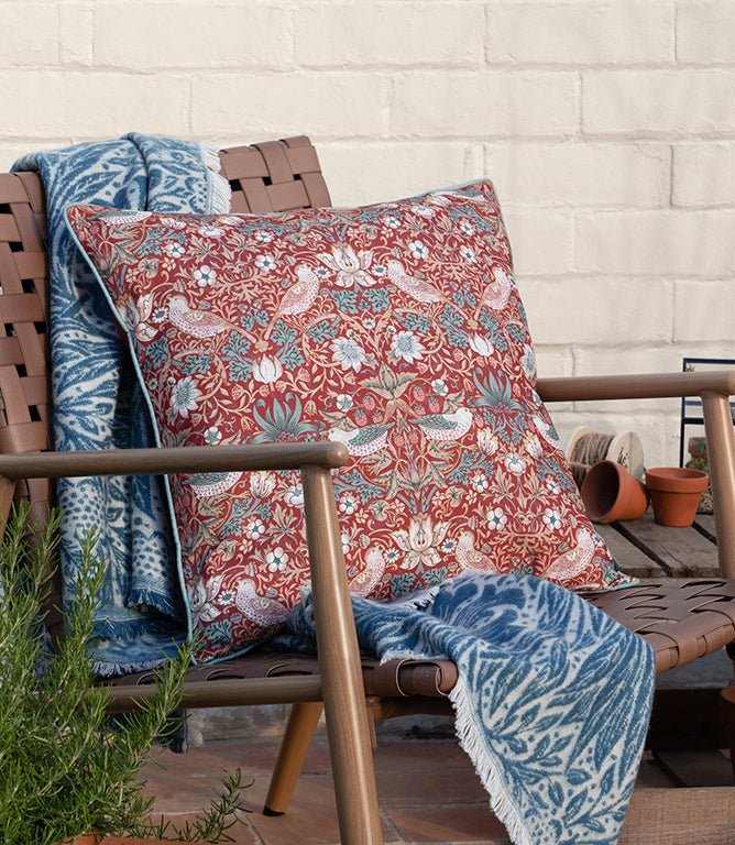 Strawberry Thief Outdoor Berry Cushion - Just Fabrics