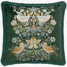 Strawberry Thief Embroidery Forest Green Cushion - Just Fabrics