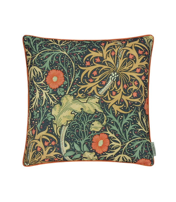 Seaweed Outdoor Indigo Cushion - Just Fabrics