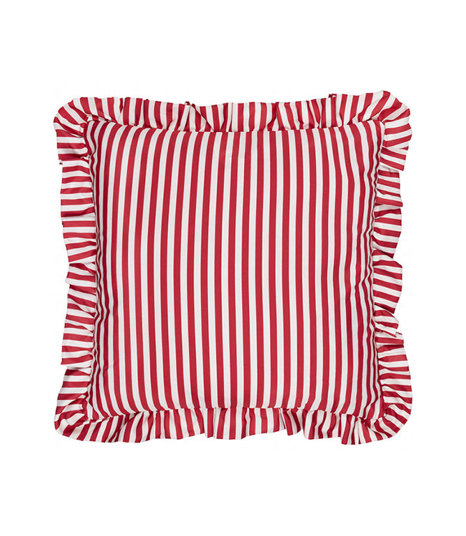 Outdoor Cushions - Millie Ruffle Striped Outdoor Candy Red