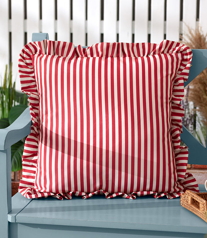 Outdoor Cushions - Millie Ruffle Striped Outdoor Candy Red