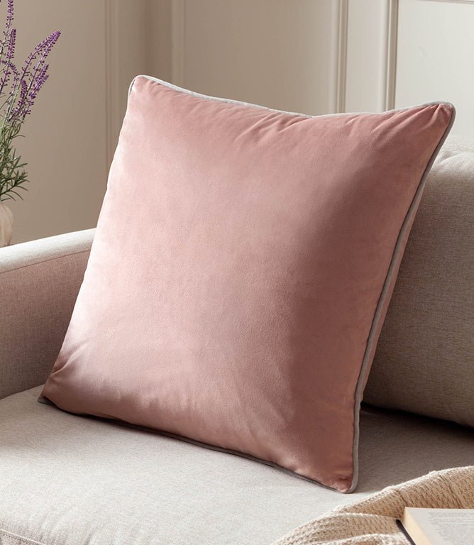 Meridian Blush / Grey Velvet Cushion - Just Fabrics