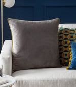 Meridian Charcoal / Moss Velvet Cushion - Just Fabrics
