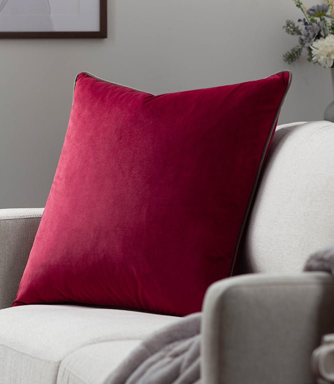 Meridian Cranberry / Mocha Velvet Cushion - Just Fabrics