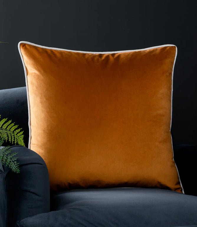 Meridian Ginger / Ecru Velvet Cushion - Just Fabrics