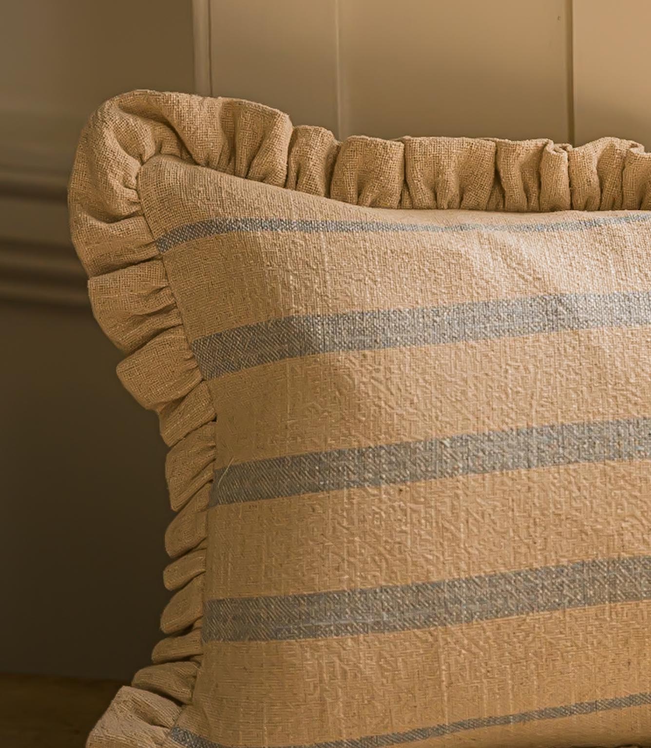 The Rustic Stripe Ruffle Rectangle Cushion Denim