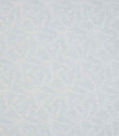 Detailed view of woven leaf design fabric in light blue and off-white shades, showing an intricate, repeating foliage pattern with a gentle, tactile finish.