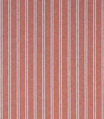 Woven stripe fabric featuring a warm terracotta base with narrow cream and deep red vertical stripes, classic ticking style with a soft, textured finish.