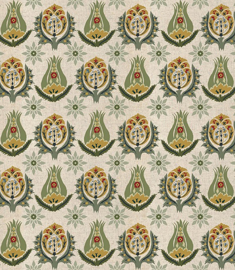 Talia designer fabric with small scale floral motif and intricate repeating pattern, suitable for curtains blinds cushions and upholstery