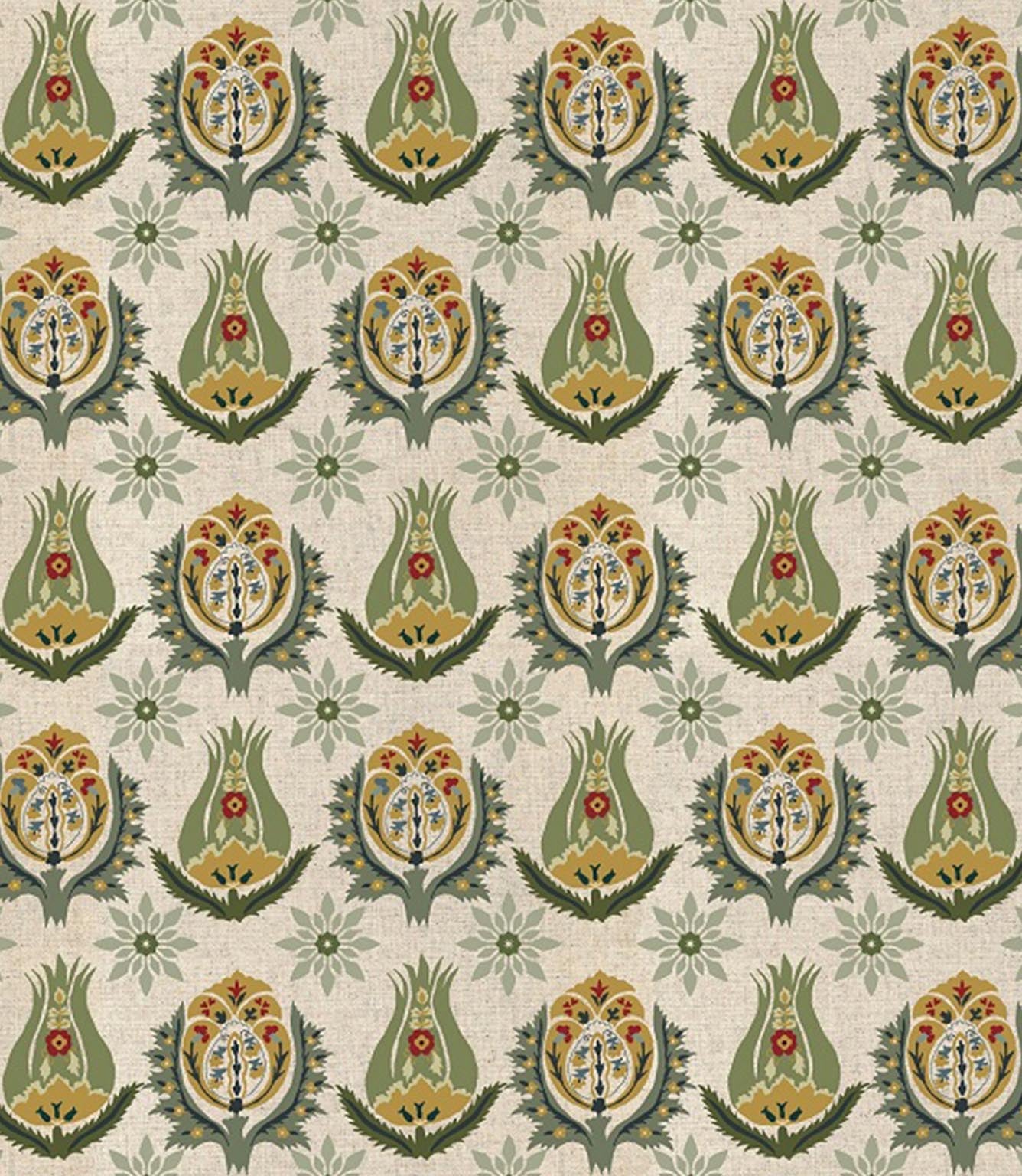 Talia designer fabric with small scale floral motif and intricate repeating pattern, suitable for curtains blinds cushions and upholstery