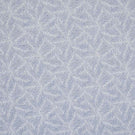 Detailed view of leaf-patterned woven fabric in muted blue and off-white shades, showing a layered foliage design with a gentle, textured finish.