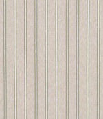 Woven stripe fabric with a light neutral linen-look ground and muted green and white vertical stripes, understated and softly textured.