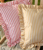 Millie Ruffle Pink Striped Outdoor Cushion