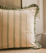The Rustic Stripe Ruffle Square Cushion Sage