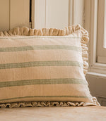 The Rustic Stripe Ruffle Rectangle Cushion Sage