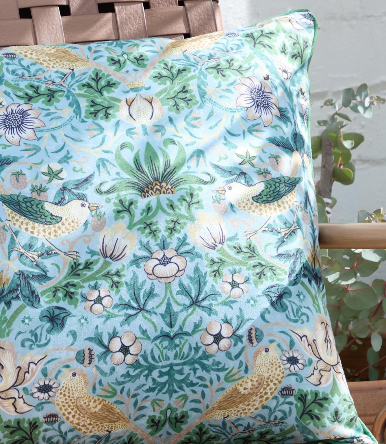 Strawberry Thief Mineral / Yellow Piped Outdoor Cushion
