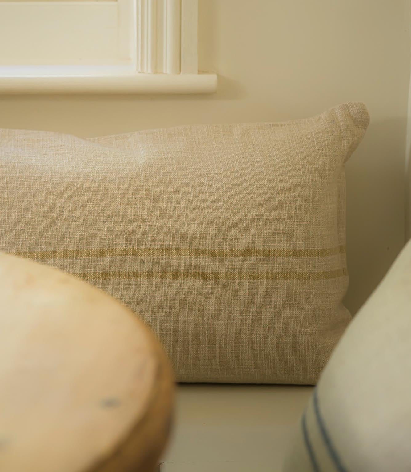 Small Carbis Bay 2 Stripe Cushion Antique Cream