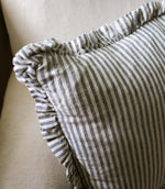 The Provence Ticking Stripe Washed Linen Cushion Blue