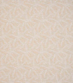 Detailed view of contemporary woven foliage fabric with an intricate leaf motif in neutral beige and ivory shades, highlighting its gentle texture and layered design.