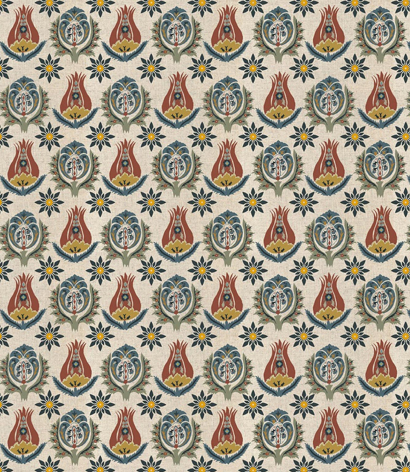 Seamless repeat of Talia designer fabric showing detailed small scale floral design for upholstery curtains and soft furnishings