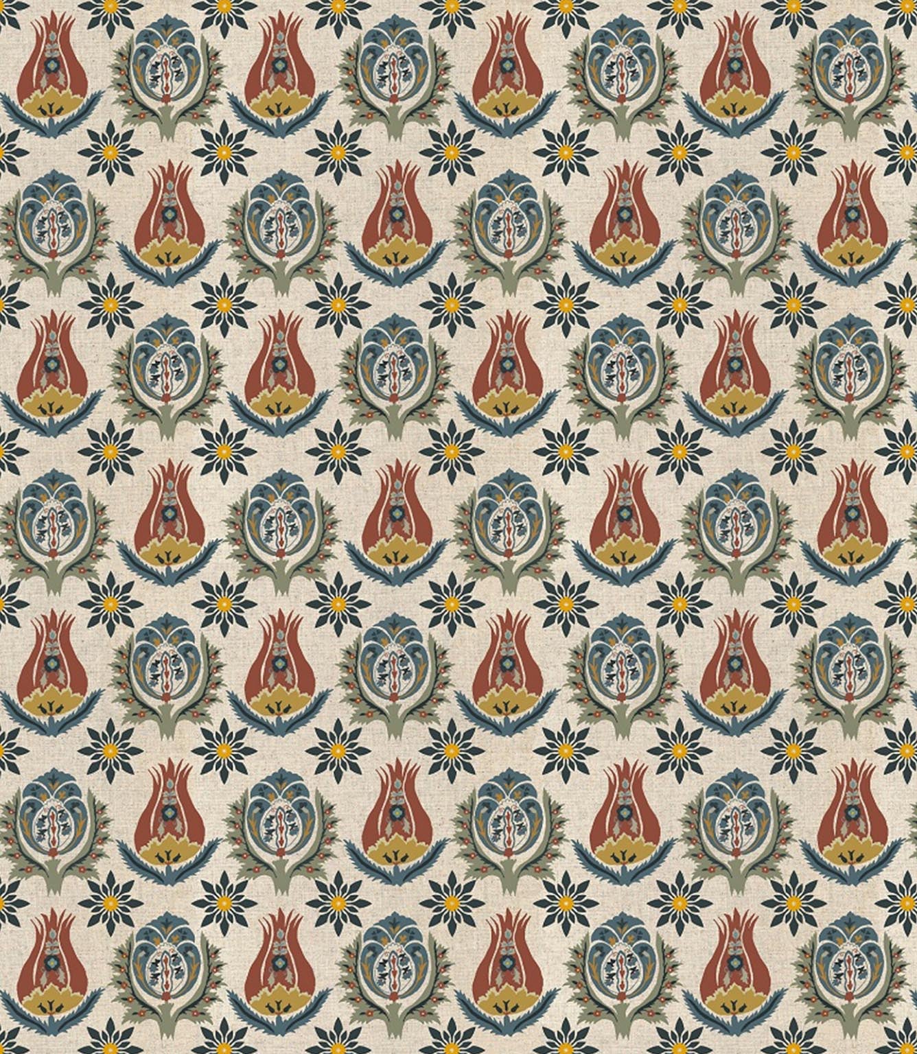 Seamless repeat of Talia designer fabric showing detailed small scale floral design for upholstery curtains and soft furnishings