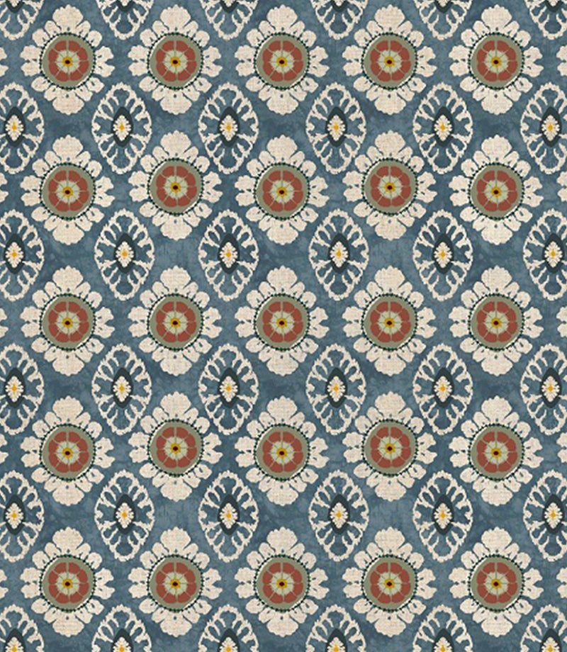 Maya designer fabric with small scale floral motif in a repeating pattern, suitable for curtains blinds cushions and upholstery