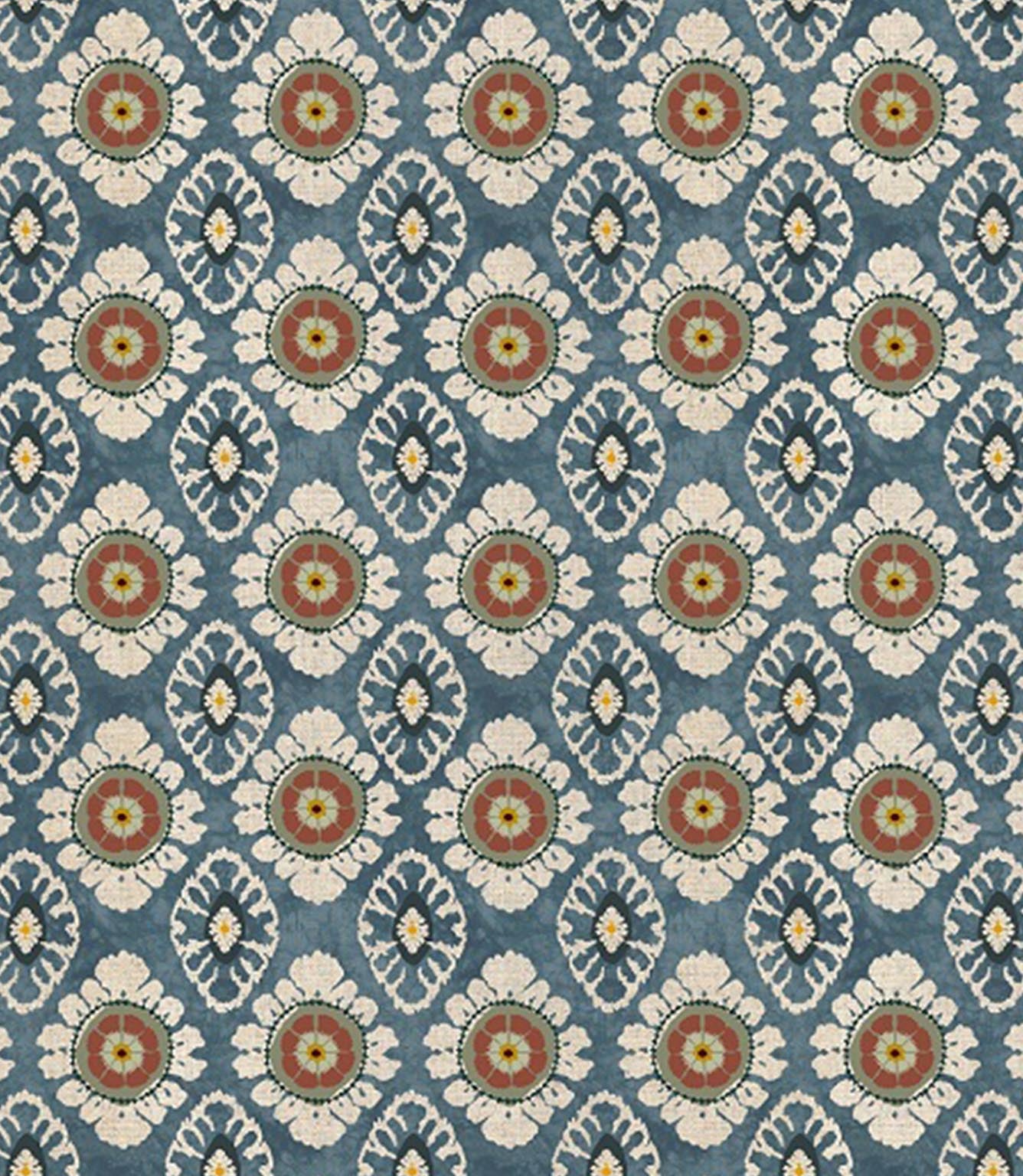 Maya designer fabric with small scale floral motif in a repeating pattern, suitable for curtains blinds cushions and upholstery