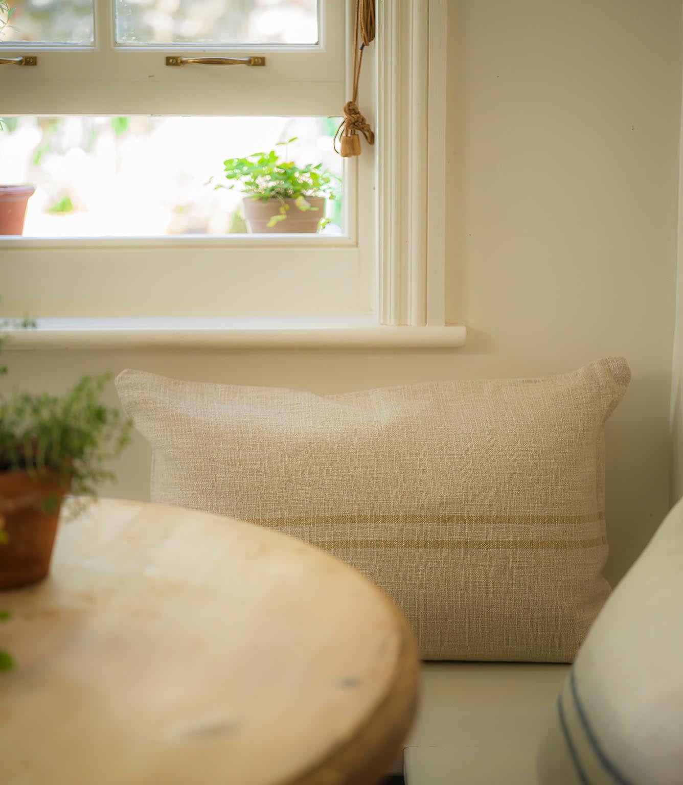 Small Carbis Bay 2 Stripe Cushion Antique Cream