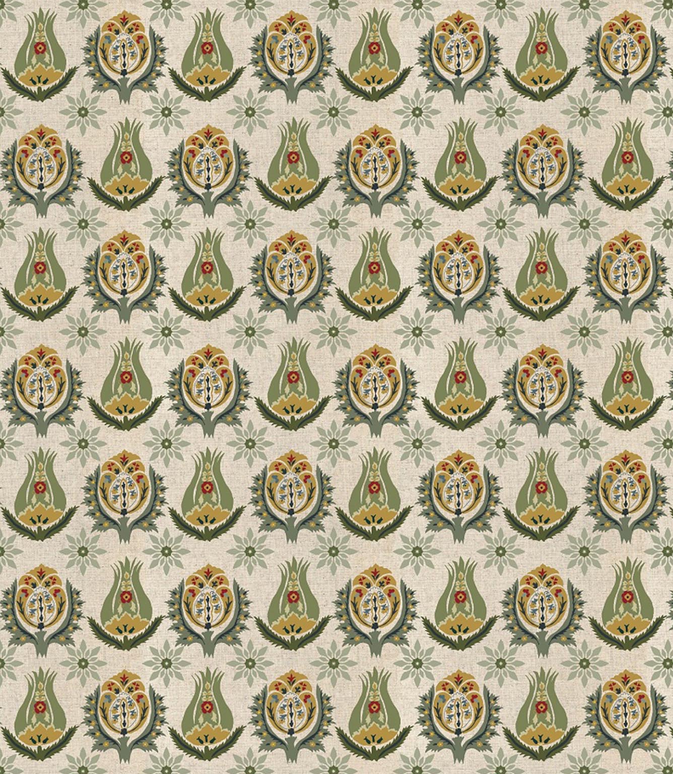 Seamless repeat of Talia designer fabric showing detailed small scale floral design for upholstery curtains and soft furnishings