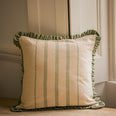 The Rustic Stripe Ruffle Square Cushion Sage