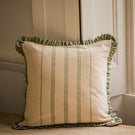 The Rustic Stripe Ruffle Square Cushion Sage