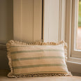 The Rustic Stripe Ruffle Rectangle Cushion Sage