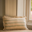 The Rustic Stripe Ruffle Rectangle Cushion Sage