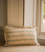 The Rustic Stripe Ruffle Rectangle Cushion Sage