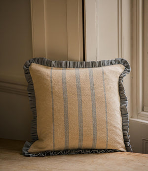The Rustic Stripe Ruffle Square Cushion Denim