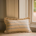 The Rustic Stripe Ruffle Rectangle Cushion Denim