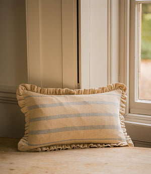 The Rustic Stripe Ruffle Rectangle Cushion Denim