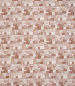 Detailed view of contemporary woven fabric with a small-scale geometric check design in terracotta, neutral beige and off-white shades, showing subtle variation in texture and depth.