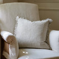 The Provence Ticking Stripe Washed Linen Cushion Olive
