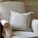 The Provence Ticking Stripe Washed Linen Cushion Olive