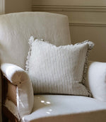 The Provence Ticking Stripe Washed Linen Cushion Olive