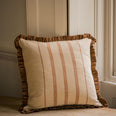 The Rustic Stripe Ruffle Square Cushion Brick