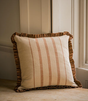The Rustic Stripe Ruffle Square Cushion Brick