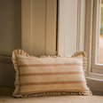 The Rustic Stripe Ruffle Rectangle Cushion Brick