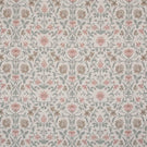 Elegant designer fabric with a classic floral pattern in muted rose pink, sage green and soft taupe tones on a warm neutral background, arranged in a balanced, repeating botanical design.