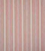 Woven stripe fabric with alternating fine and wider vertical lines in warm red tones on a soft neutral background, featuring gentle texture and a relaxed, classic feel.